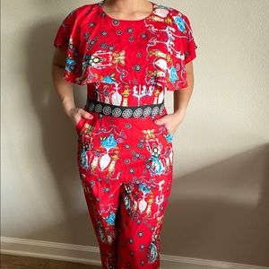 Red Printed Jumpsuit